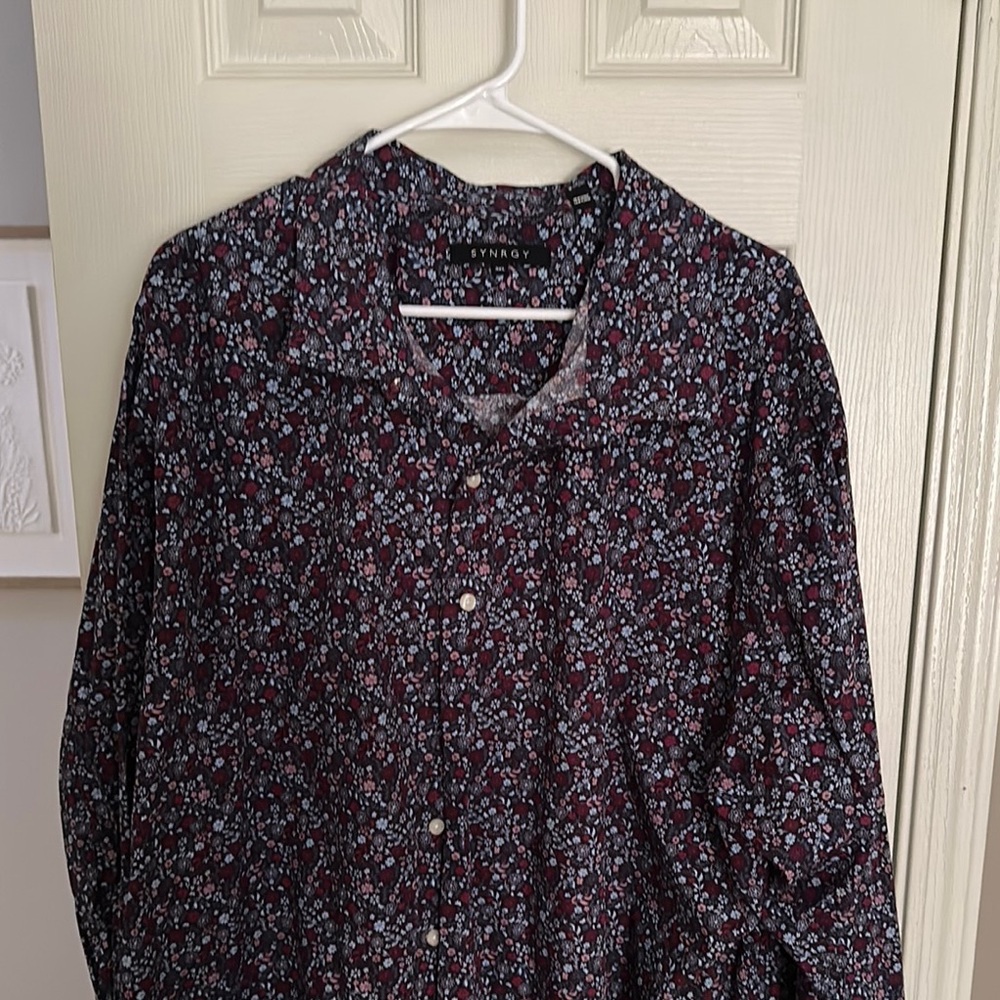 Synrgy big and tall Black Floral Button-Up Shirt
